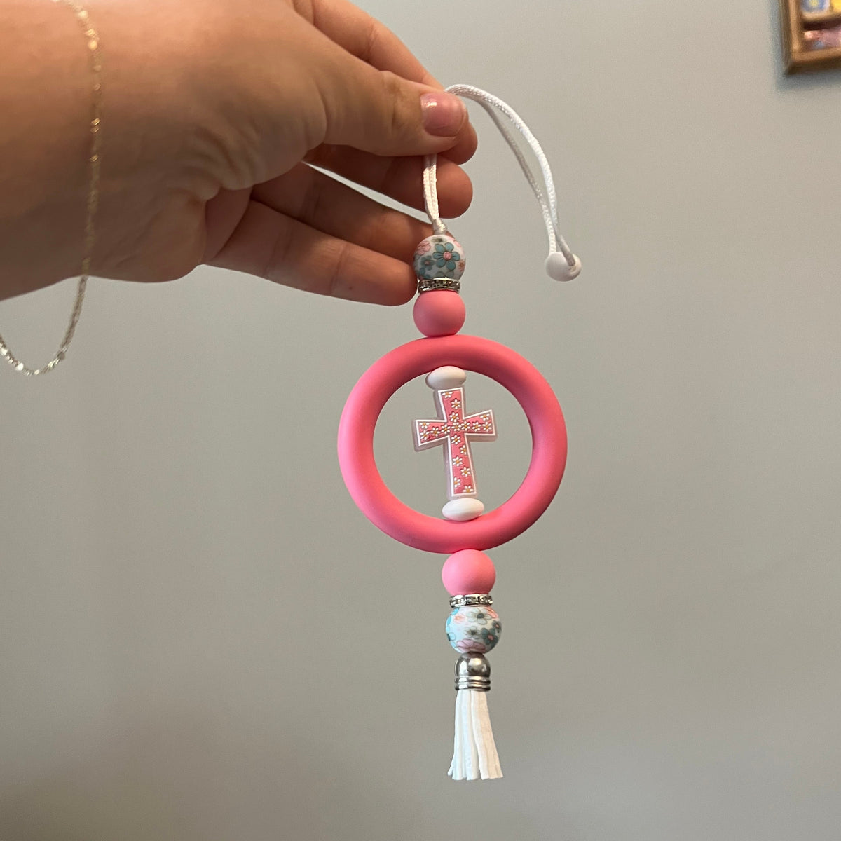 Floral Cross Car Charm
