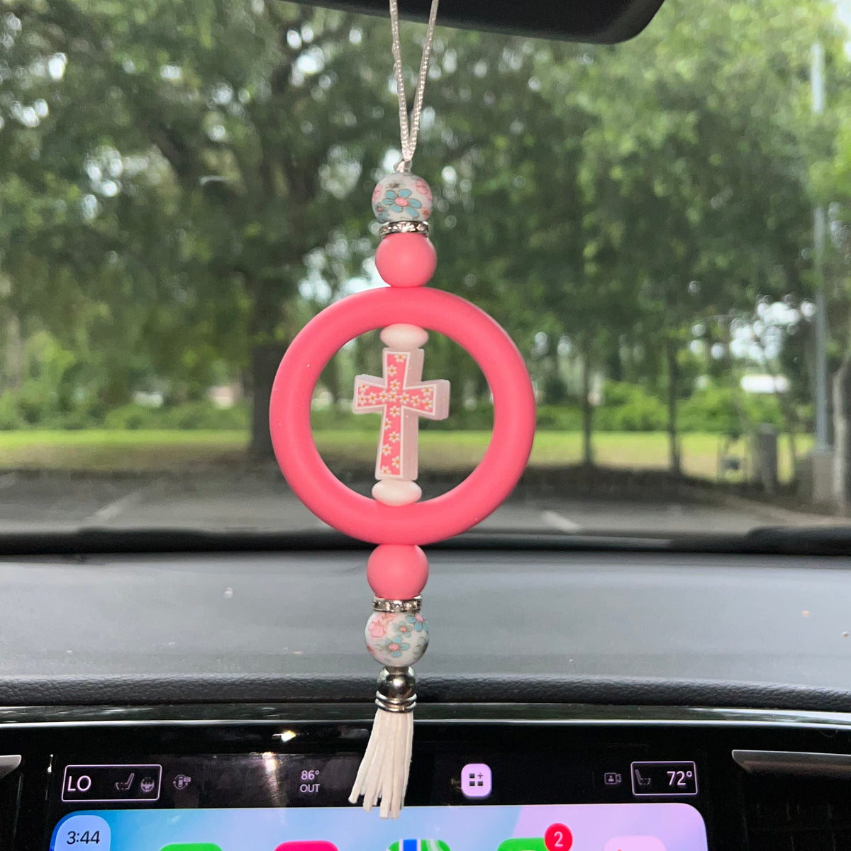 Floral Cross Car Charm