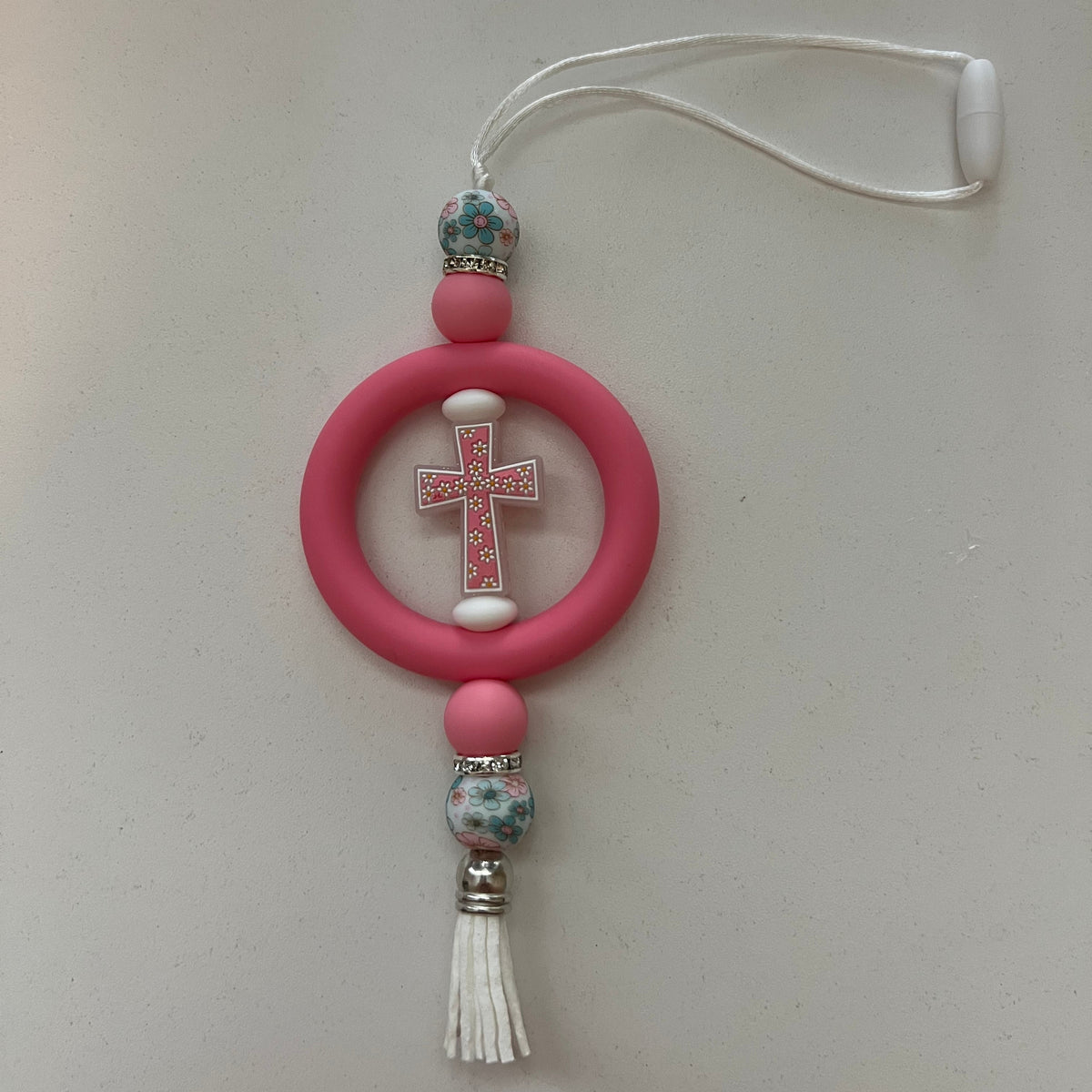 Floral Cross Car Charm