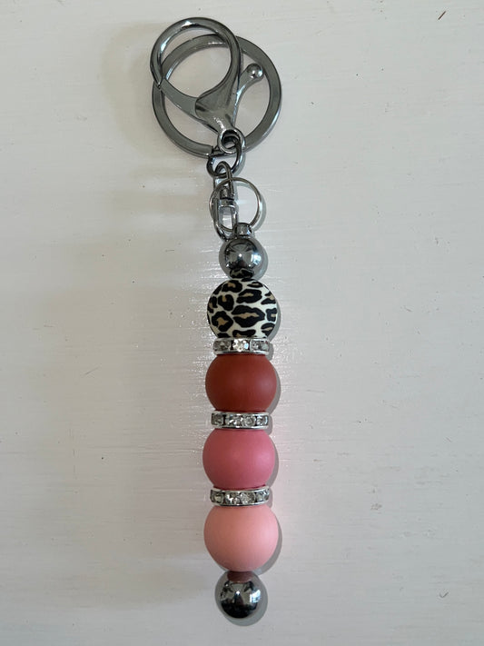 Pink Leopard Bar Keychain