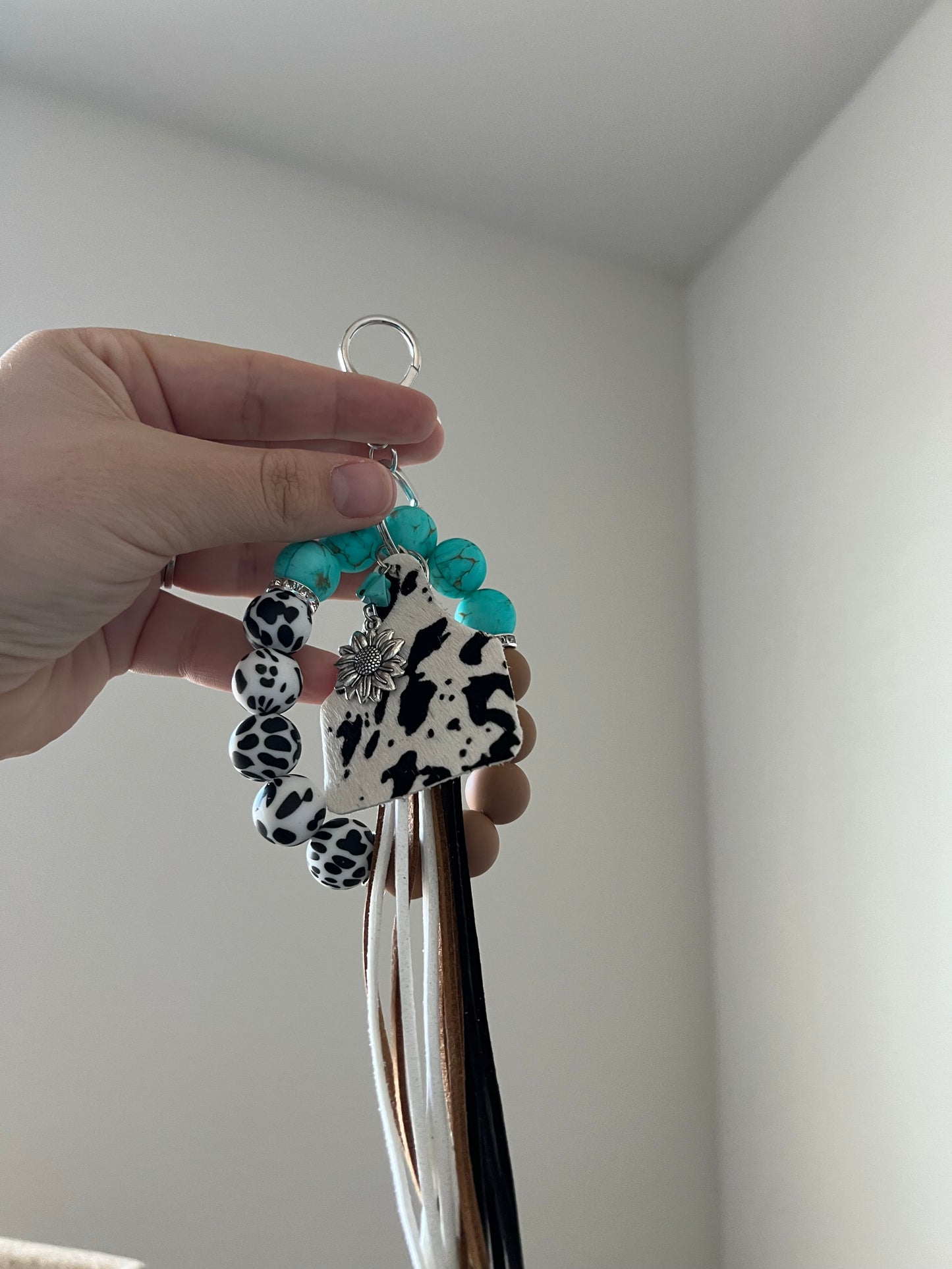 Cow Print Turquoise Wristlet