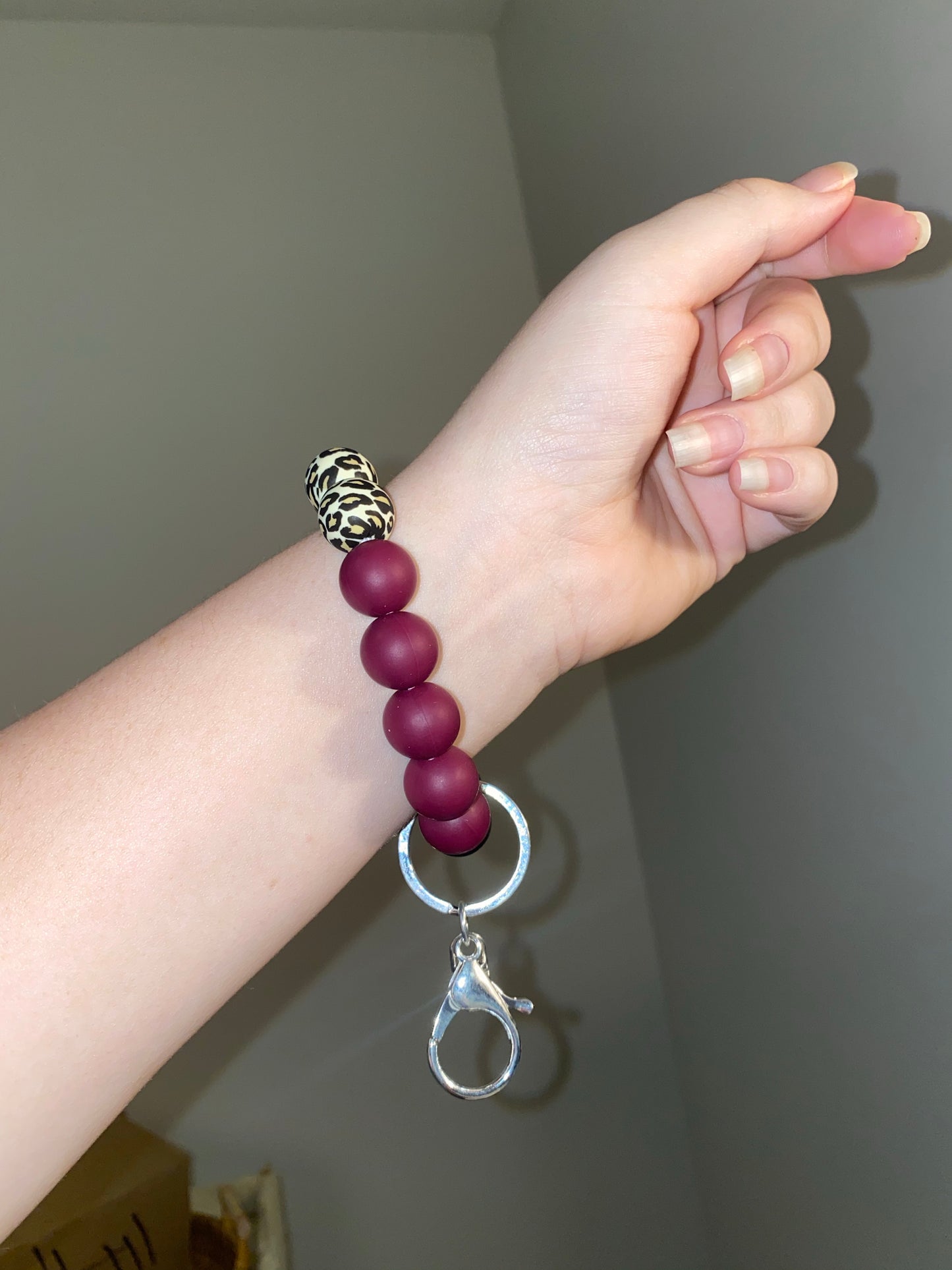 Burgundy Leopard Wristlet