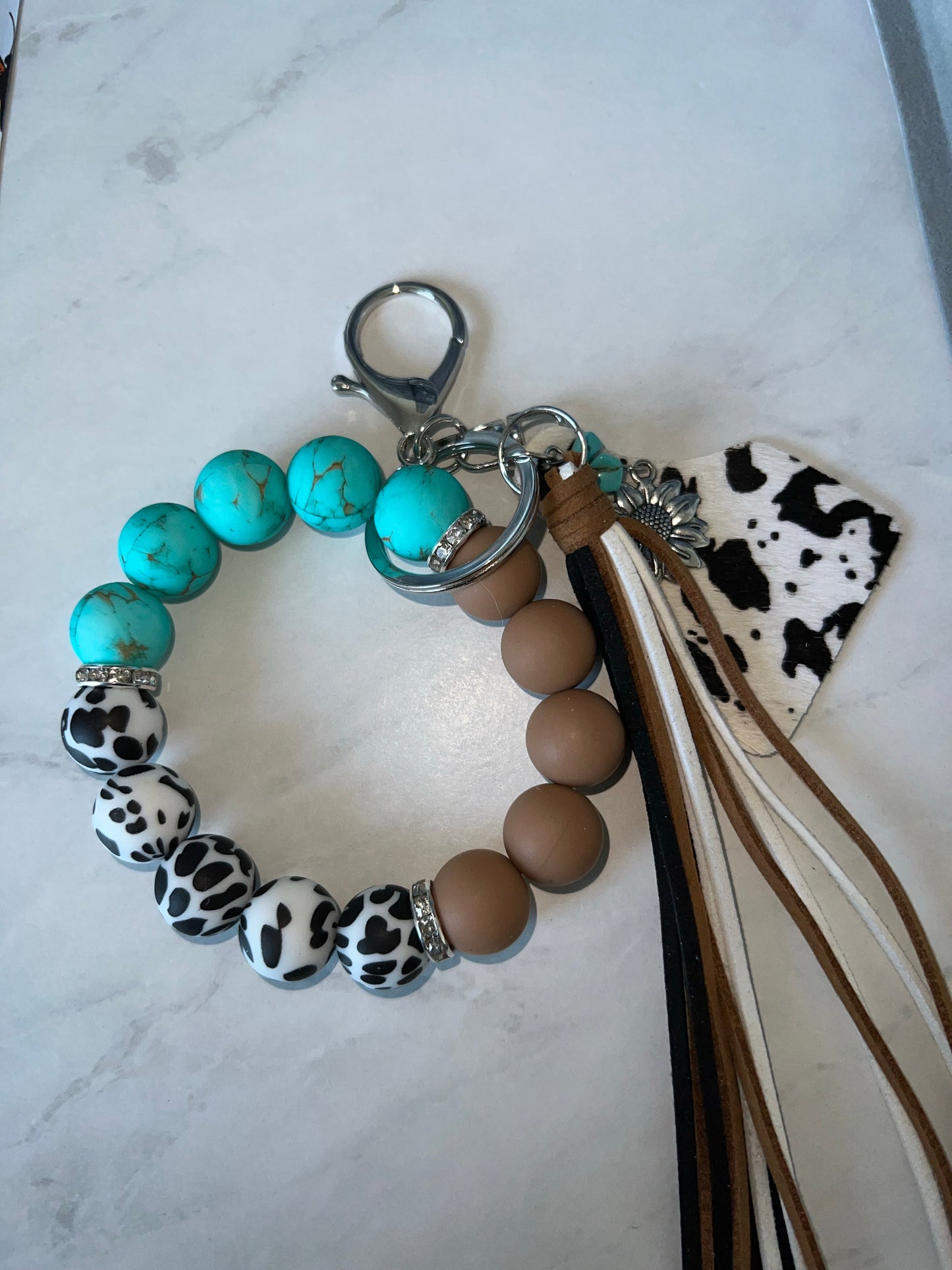 Cow Print Turquoise Wristlet
