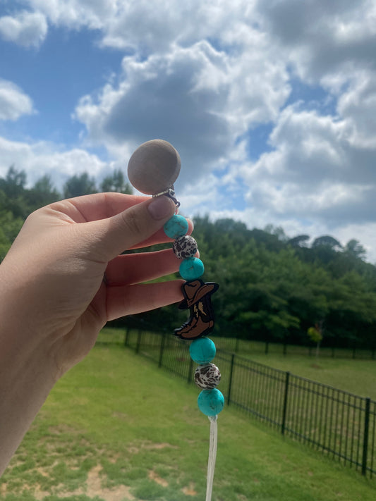 Turquoise Western Boots Pacifier Clip